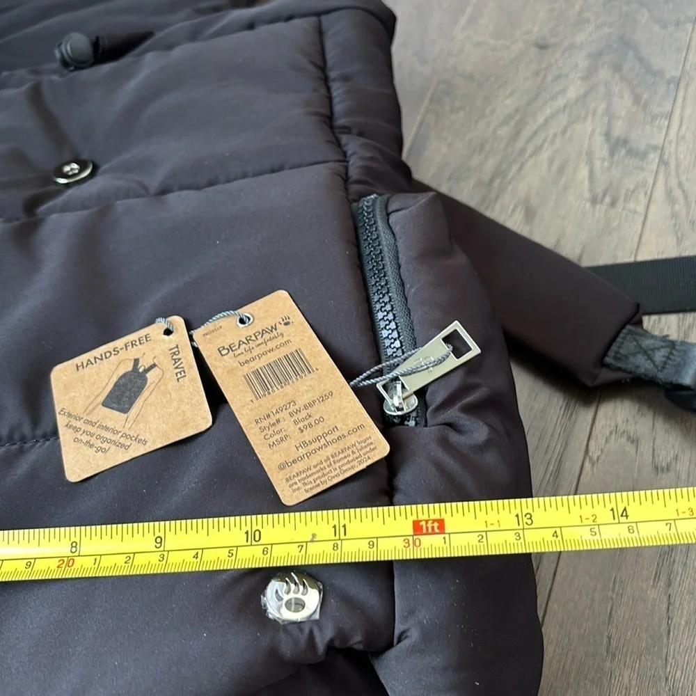 Bearpaw Puffer Flap Top Snap & bungee pull,side zip pockets,padded laptop sleeve